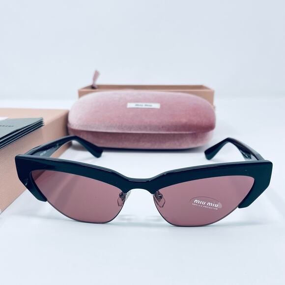 Miu Miu 59mm Semi Rimless Cat Eye Sunglasses goth BLACK DARK VIOLET SOLID modern - Picture 5 of 14